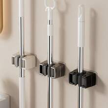 3pcs Bathroom Mop Holder Wall Mount Organizer, Adhesive Hook Rack For Broom Mop Storage - Multicolor - View 10