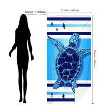 1件海洋生物海龟系列超细纤维沙滩巾/毯，印花图案，多种尺寸可选，轻便，适合游泳、露营、运动、海滩或健身房使用。 - 藍海龜 - 查看 12