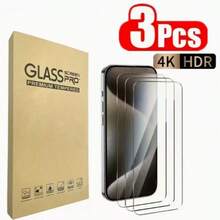 3片装全覆盖高清2.5D 9H高性价比屏幕保护膜，兼容苹果17 Pro/17 Pro Max/17 Air/17，钢化玻璃材质，兼容多款手机，防摔、防刮、触感顺滑、防指纹 - 無色 - 查看 5