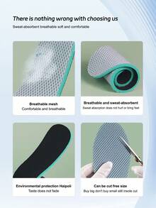 4pcs (2 Pairs) Green Sports Breathable Moisture-Wicking Full Insole, Massage Cushion, Trimable Foot Protection Pad, Suitable For Sports Shoes And Casual Shoes - 2 Pairs - Green - View 2