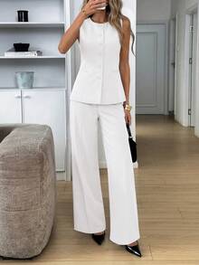 Women's 2 Piece Sets Summer Work Clothes Sleeveless Blazer Vest Pants Suits Spring Business Casual Outfits - White - View 5