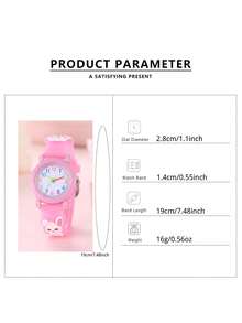 Reloj para niños, diseño de conejo de dibujos animados lindo, reloj analógico para niños pequeños, estudiantes de primaria, niños y niñas - Rosa - Ver 3