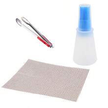 Bộ 3 món gồm: Thảm nướng chống dính, lưới nướng, bình dầu tái sử dụng, cọ rửa, kẹp vỉ nướng, dụng cụ nướng dễ vệ sinh. - Nhiều màu - Xem 8