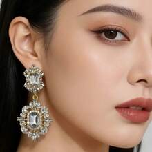 1 Pair Luxurious Retro Crystal Gemstone Pendant Earrings, Women's Party Jewelry - White - View 3