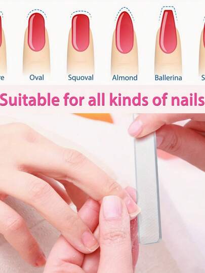 6件/2件套全新指甲锉套装，包含黄色皮套和透明指甲锉，适合初学者进行简单的美甲。迷你双面工具，一面是玻璃抛光条，用于提亮指甲；另一面是水晶指甲锉，用于修甲。透明魔法工具