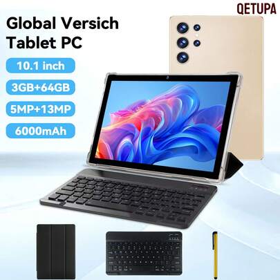 Qetupa 10.1 Inch Android 15 Z50 Tablet PC, 3GB RAM + 64GB ROM, MTK 6755 Octa-Core 1.8GHz Processor, HD (1280x800) IPS Touchscreen, 5MP Front Camera And 13MP Rear Camera, 6000mAh Large Battery, No SIM Card Support, Includes Keyboard, Tablet Case And Stylus (Adapter Not Included)