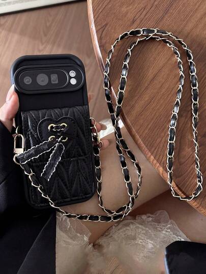 Ốp điện thoại sang trọng hình trái tim thắt nơ kèm ngăn đựng thẻ và dây đeo dài, tương thích với iPhone 10 Pro XL, 10 Pro 10, 9, 9 Pro, 9 Pro XL, 8, 8Pro, 8A, kiểu dáng thời trang nữ, chống sốc.