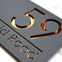 A4 Size Luxury British House Wall Decor Plaque | Contemporary Style House Number Sign | Matte White And Copper Mirror Finish - Multicolor - View 4