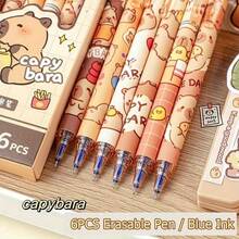 6pcs Cute Capybara Erasable Gel Pens, 0.5mm Retractable Blue Ink, Suitable For School And Office, Smooth Writing And Quick Drying - Multicolor - View 11