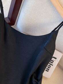 Satin Jacquard Slip Dress, Waist Cinched, Elegant Long Dress With Luxurious Vibe Black Summer - Black - View 4