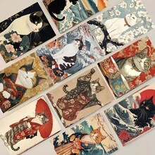 10张浮世绘风格樱花猫明信片，厚纸文具卡片，墙面装饰和剪贴簿收藏，节日装饰 - 櫻花貓 - 查看 3