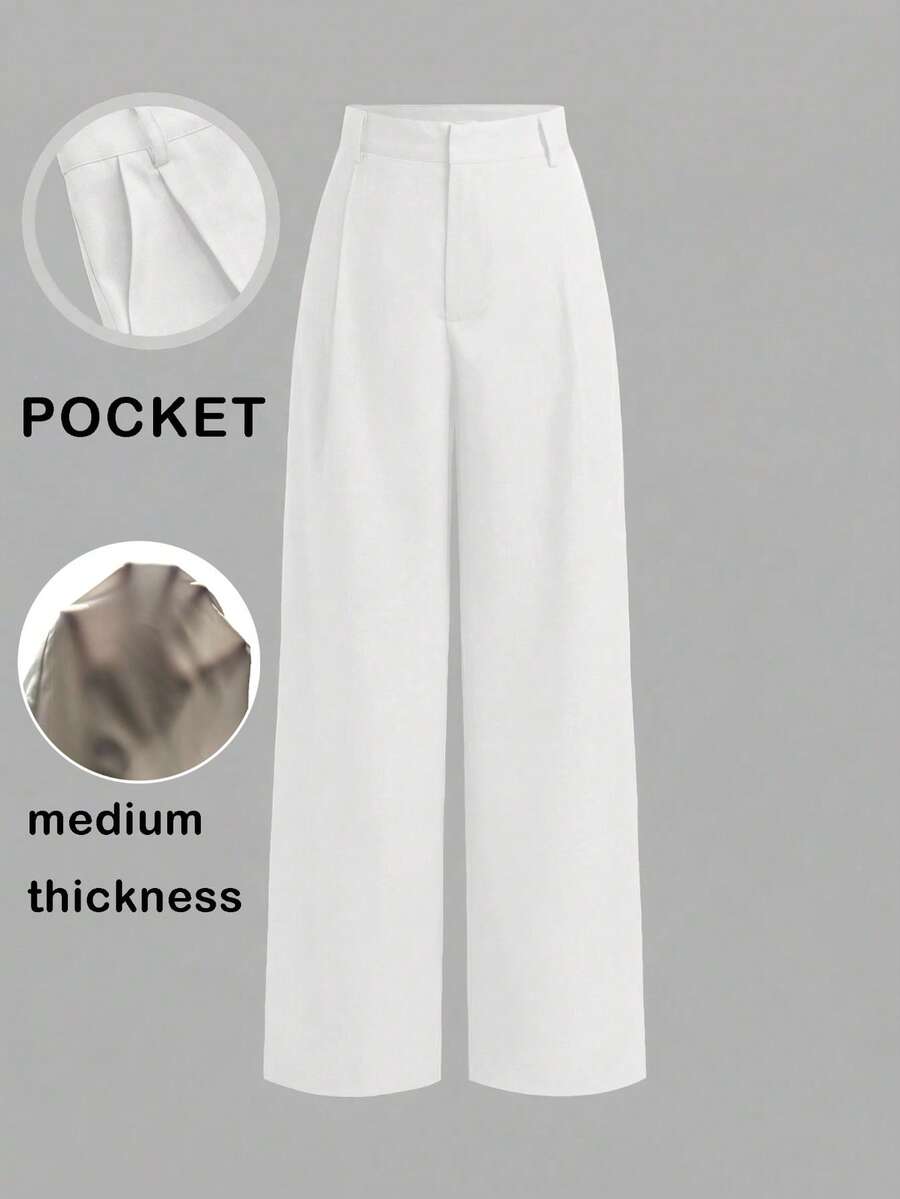 Pantalones de diseño minimalista Vela Rue con cierre de gancho y cremallera, pantalones anchos de color blanco sólido y transparentes, ligeros, pantalones anchos de moda para todas las estaciones, primavera - Blanco - Ver 1