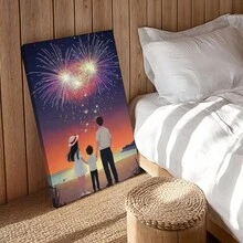 1pc Wrapped Framed Canvas Wall Art, Vintage Prints Poster, Valentine, Family On Beach, Fireworks Display, Night Sky - Modern, Painting, Warm Atmosphere, Illustrative Style, Perfect Gift Decor, Wall Art for Living Room Bedroom Office, Hanging Hardware Included - Wrapped Framed Canvas, Vertical - Lienzo enmarcado - Ver 7