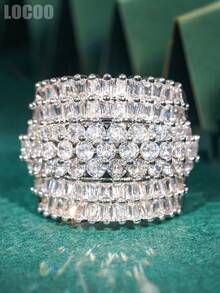 1pc Exquisite Cubic Zirconia Ring, Suitable For Women, Suitable For Weddings, Engagements, Anniversaries, Parties, Valentine's Day And Other Occasions - 1# - View 16