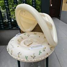 带遮阳篷的充气婴儿游泳圈，婴儿游泳圈防晒玩具，适合男婴和女婴 - 彩色 - 查看 1
