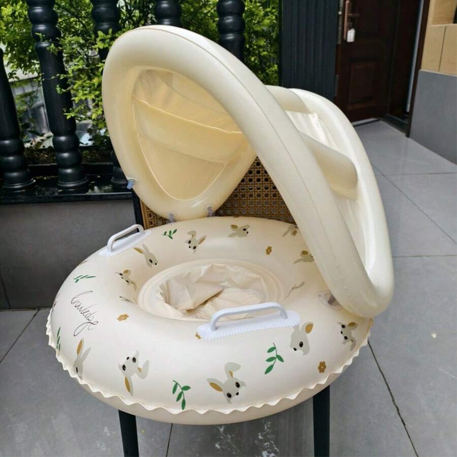 带遮阳篷的充气婴儿游泳圈，婴儿游泳圈防晒玩具，适合男婴和女婴 - 彩色 - 查看 1
