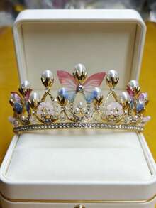 1 pieza Tocado de novia de cristal estilo barroco, Tiara de boda de princesa nueva de alta gama etérea, Corona de vestido de noche francés, Corona de velo de diosa (se recomienda usar sujetadores en forma de U para la fijación) - Multicolor - Ver 4