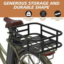 Bike Basket Rear, Bicycle Basket With Liner,Waterproof Cover,Cargo Net, Large Bike Back Baskets, Heavy Duty Rear Bicycle Baskets For Most Bikes And E-Bike (Pipe Bike Basket Rear) - Black - View 6