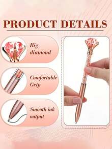 Elegant Rhinestone Studded Ballpoint Pen, Diamond Decorated Ballpoint Pen, Retractable Luxury Crystal Embedded Metal Pen, Cute Sparkling Rhinestone Roller Ball Pen/Gift Pen, 0.7mm Fine Tip, Dreamy Pink Gift Pen/Student Pen, Smooth Writing, Suitable For School And Office Use, Essential For Study And Back To School Season - Multicolor - View 8