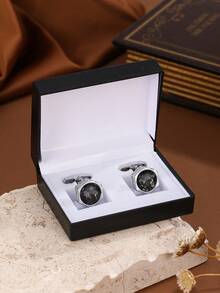 1pc Men's Silver Alloy Deep Blue Gemstone Cufflinks, Detachable Shirt Cuff Accessories Suitable For Parties And Gatherings - Silver - View 3