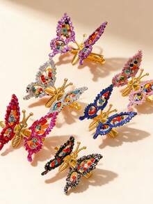 6 Exquisite Butterfly Hair Clips With A High-End Feel, Featuring Moving Designs And Ethereal 3D Rhinestone Details (The Color Of The Beads Is Random). - 彩色 - 查看 6