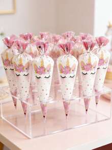 50个独角兽礼品袋，金色扎带，独角兽花朵图案锥形糖果袋，独角兽节日活动派对用品礼品包装袋，一周岁生日派对用品，女宝宝迎婴派对装饰，性别揭晓派对装饰，三角形礼品包装袋，零食糖果派对回礼袋，独角兽主题派对装饰，婚礼装饰，新娘送礼会装饰，派对回礼用品 - 獨角獸A - 查看 1