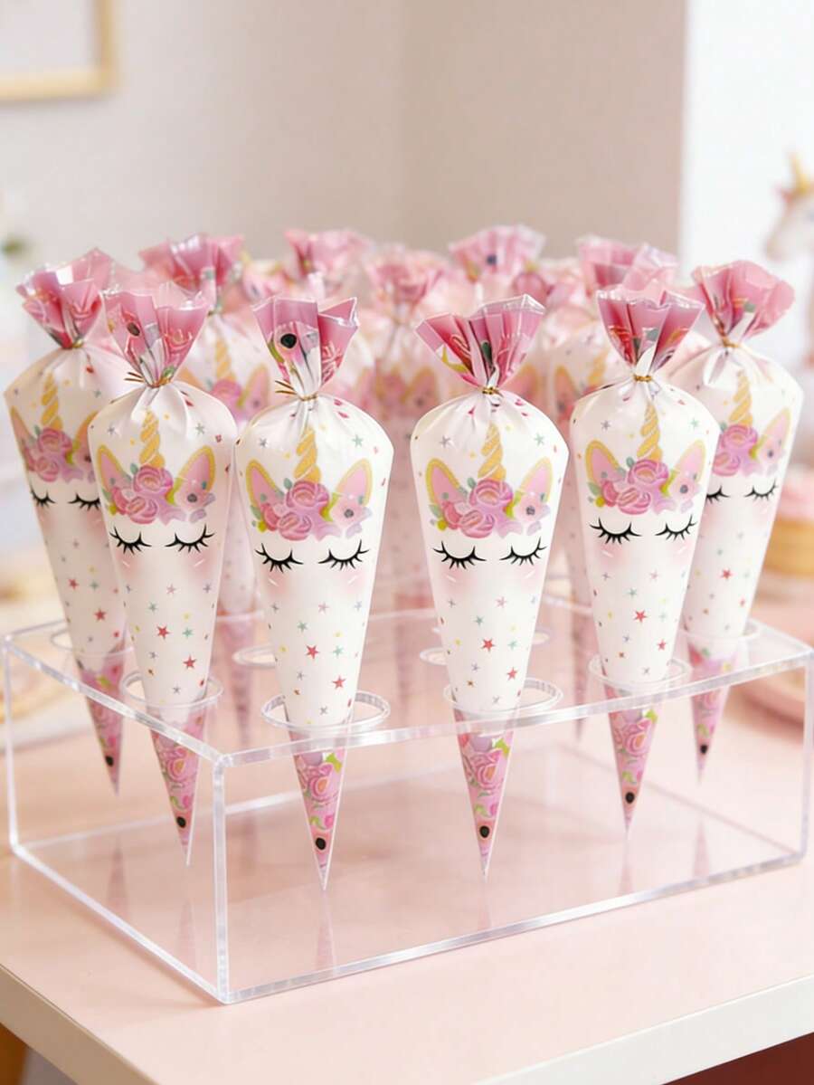 50个独角兽礼品袋，金色扎带，独角兽花朵图案锥形糖果袋，独角兽节日活动派对用品礼品包装袋，一周岁生日派对用品，女宝宝迎婴派对装饰，性别揭晓派对装饰，三角形礼品包装袋，零食糖果派对回礼袋，独角兽主题派对装饰，婚礼装饰，新娘送礼会装饰，派对回礼用品 - 獨角獸A - 查看 1