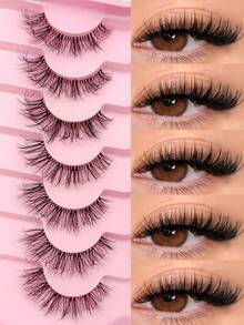 Asiteo 7 Pairs Natural Messy Cat Eye Style False Eyelashes, Transparent Lash Band, Create Cat Eye Makeup Effect, Long & Fine, Luxurious & Fluffy False Lashes - Thick & Lengthening, 3D Lashes, Reusable, Soft & Lightweight, Natural & Soft False Lashes, Strip Lashes - Black - View 1