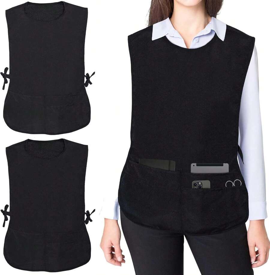1-2Pack Unisex Cobbler Aprons With Zipper Pocket, Adjustable Smock Apron Cooking Crafting Household Use DBMD - 藍色 1 件 - 查看 1