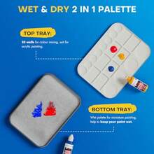 Palet húmedo para pintar miniaturas Paleta seca y húmeda 2 en 1 con tapa incluye 100 piezas de papel de paleta 4 esponjas - Gris y blanco - Ver 2