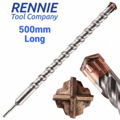 32mm X 500mm Long SDS Plus Hammer Drill Bit Cross Tip 4 Cutter Turbo Tip Pro