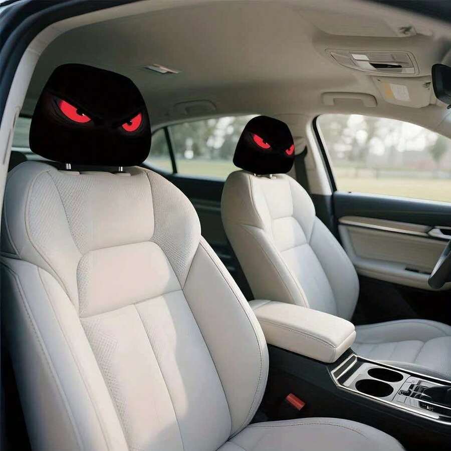 2pcs Red Eye Car Headrest Covers - Fits All Vehicles, Easy Installation - Fun Interior Decor For Male/Female Drivers & Passengers - Durable Fabric With Eye-Catching Print, Car Seat Headrest Protectors - Multicolor - View 1