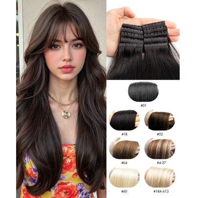 蝴蝶结发片，真人直发发片，12-24英寸，隐形PU孔真人发片，金色微珠真人发片，PU孔发片，双用途，巧妙手工编织，柔软丝滑，适合日常、派对和婚礼。