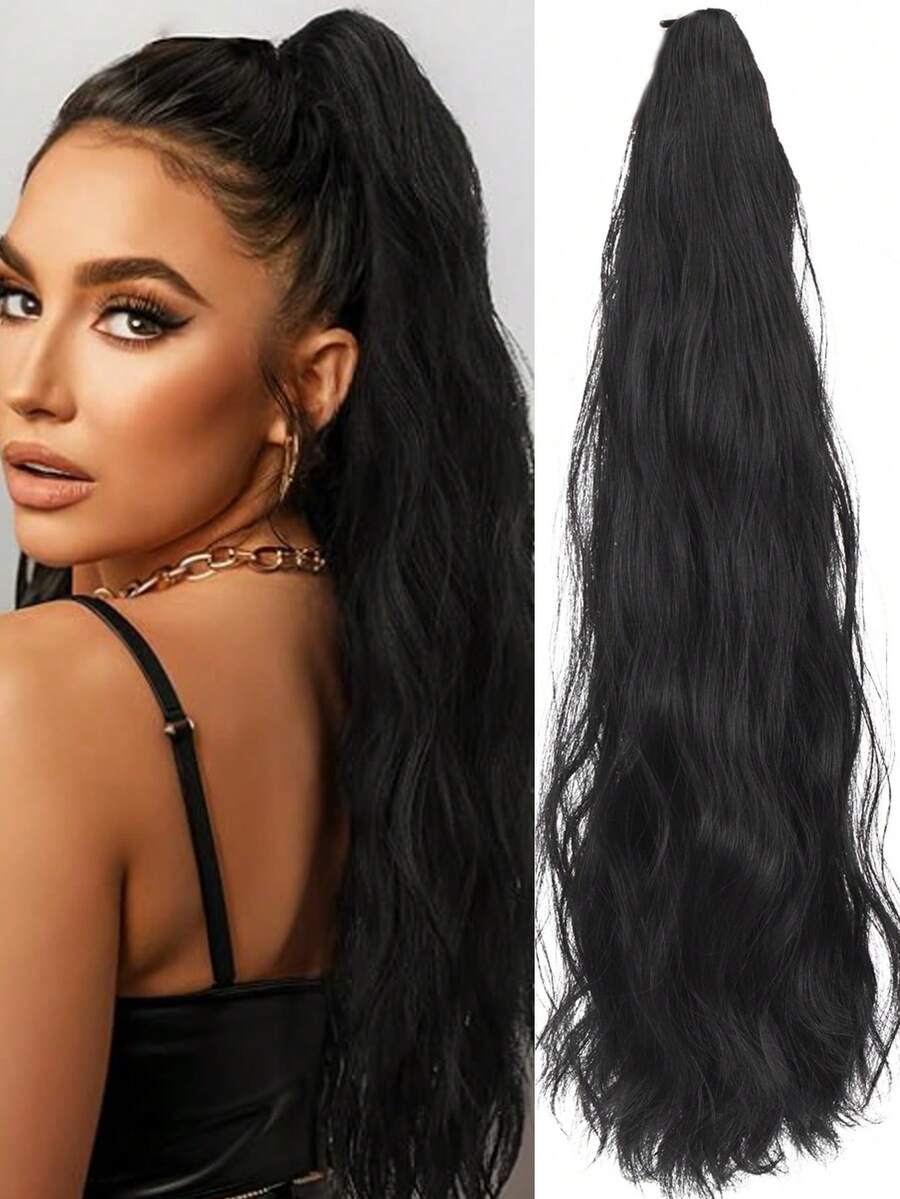 20-Inch Wavy Curly Ponytail Wig, Heat Resistant Synthetic Fiber, Natural Fluffy Slouchy Clip-On Ponytail Hair Tie, Ponytail Clip, Hair Clip, Hair Tie Summer Hair Accessories Beach Claw Clips Vacay Hair Claws