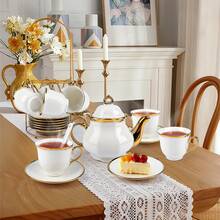 20-Piece Tea Cups Holder & Organizer, Gold Metal Rack For Coffee Cup, Spoon & Saucers, Porcelain Ceramic Tea Gift Set For 6 - Complete Serving Set With Organizer, Ultimate Gift For Tea Lovers, Perfect Mother's Day, Christmas & Housewarming - White - View 7