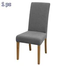 1pc/4pcs/6pcs Solid Color Jacquard Chair Covers, Removable Elastic Dining Chair Slipcovers, Suitable For Dining Room, Living Room, Home Decor - Light Grey - View 12
