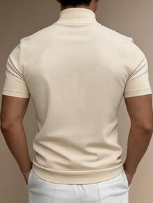 Men's Casual Versatile Daily Commute Solid Color Turtleneck Short Sleeve T-Shirt, Spring/Summer - Apricot - View 2