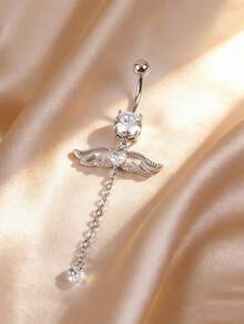 1 chiếc khuyên rốn hình cánh dài thanh lịch đính đá CZ, khuyên rốn bằng thép không gỉ, trang sức xỏ rốn dành cho nữ, thích hợp để đeo hàng ngày. - cánh - Xem 1