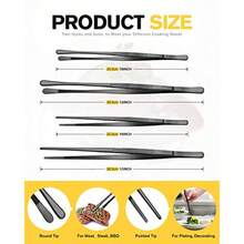 4 Pcs Fine Long Tweezer Tongs Professional Black, 12'' And 10'' Stainless Steel For Kitchen, Food, Cooking, Repairing, Sea Food And BBQ - 黑色 - 查看 2