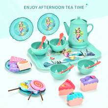 Toiyese 45-Piece Mermaid Theme Tea Set, Includes Iron Teapot And Storage Box, Suitable For 3-6 Year Old Children, Princess Kitchen Toy, Perfect Birthday Gift - Green - View 6