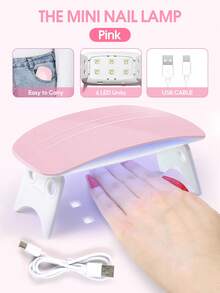 Portable Pink UV/LED Nail Lamp, USB Nail Curing Light Therapy Machine, Nail Art Tools & Equipment, Suitable For Women Gift, Home & Salon Use - Pink - View 5