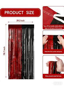 4pcs Red & Black Metallic Foil Fringe Curtain, 3.28x6.56ft Metallic Fringe Photo Backdrop For Halloween Party, 80s Retro Disco Decor, Casino Night Red Carpet Event, Texas Tech Party Decor, Graduation Ceremony Decor 2026 - View 12