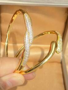 18K Gold Plated Twisted Curved Zirconia Stackable Bracelet Set, Fade-Resistant Adjustable Gold Bracelet, Elegant Women's Jewelry, Suitable For Daily Wear, Wedding - Multicolor - View 2