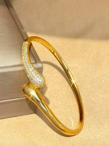 18K Gold Plated Twisted Curved Zirconia Stackable Bracelet Set, Fade-Resistant Adjustable Gold Bracelet, Elegant Women's Jewelry, Suitable For Daily Wear, Wedding - Multicolor - View 9
