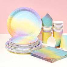 Matte Ombre Purple Disposable Tableware Set, 7/9 Inch Party Plates, Disposable Paper Plates, Cups, Napkins, Suitable For Holidays, Weddings, Engagements, Birthdays, Parties, Celebrations - Multicolor - View 1