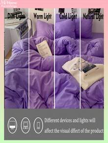 3pcs Purple Bedding Set, 1 Duvet Cover & 2 Pillowcases, Soft & Comfortable Home Textile, Skin-Friendly, Multiple Colors Available, Suitable For Dorm, Simple & Fashionable Home Decor, Soft & Cozy Bedroom Bedding Set, Fashionable Suite, Machine Washable, No Filler - Mauve Purple - View 7