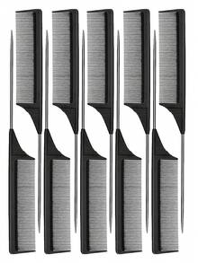 1/3/10支装钢制尖尾梳、碳纤维耐热梳、不锈钢尖尾梳 - 黑色 - 查看 10