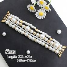 1 dây đeo đồng hồ co giãn kiểu Bohemian đính hạt, thiết kế nhiều lớp ngọc trai và hình trái tim, tương thích với Apple Watch 38/40/41/42/44/45/46/49mm, phù hợp với Ultra/SE/10/9/8/7/6/5/4/3/2/1 Series, dễ sử dụng (Chỉ bao gồm dây đeo, không bao gồm đồng hồ và ốp lưng) - Vàng - Xem 2