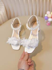 1 Paar Outdoor Kindersandalen aus PU-Material mit Nieten und Blumendekoration, geeignet für den täglichen Freizeitgebrauch und Geburtstagspartys - Weiss - Übersicht 9