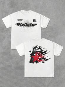 T Shirt Print ,Graphic-Cotton Tees Size Plus, Cartoon Round Neck Short Sleeve, (220 Cotton T-Shirt Double-Sided Printing) 1pc Flame & Star Graphic T-Shirt, Y2K, Streetwear, Digital Print T - Shirt Casual Comfort Cotton Tee For Spring & Summer Fall Men's Clothing, Halloween Gift,Unisex,Y2K,Oversized Shirt Men,With Shirt,Summer Tops,Shirt Suitable - 白色 - 查看 7